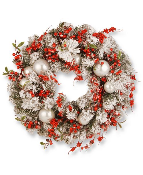 National Tree Company 24 Christmas Wreath With Red And White