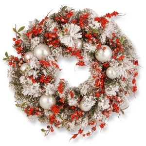 National Tree Company 24" Christmas Wreath With Red And White Ornaments In Multi