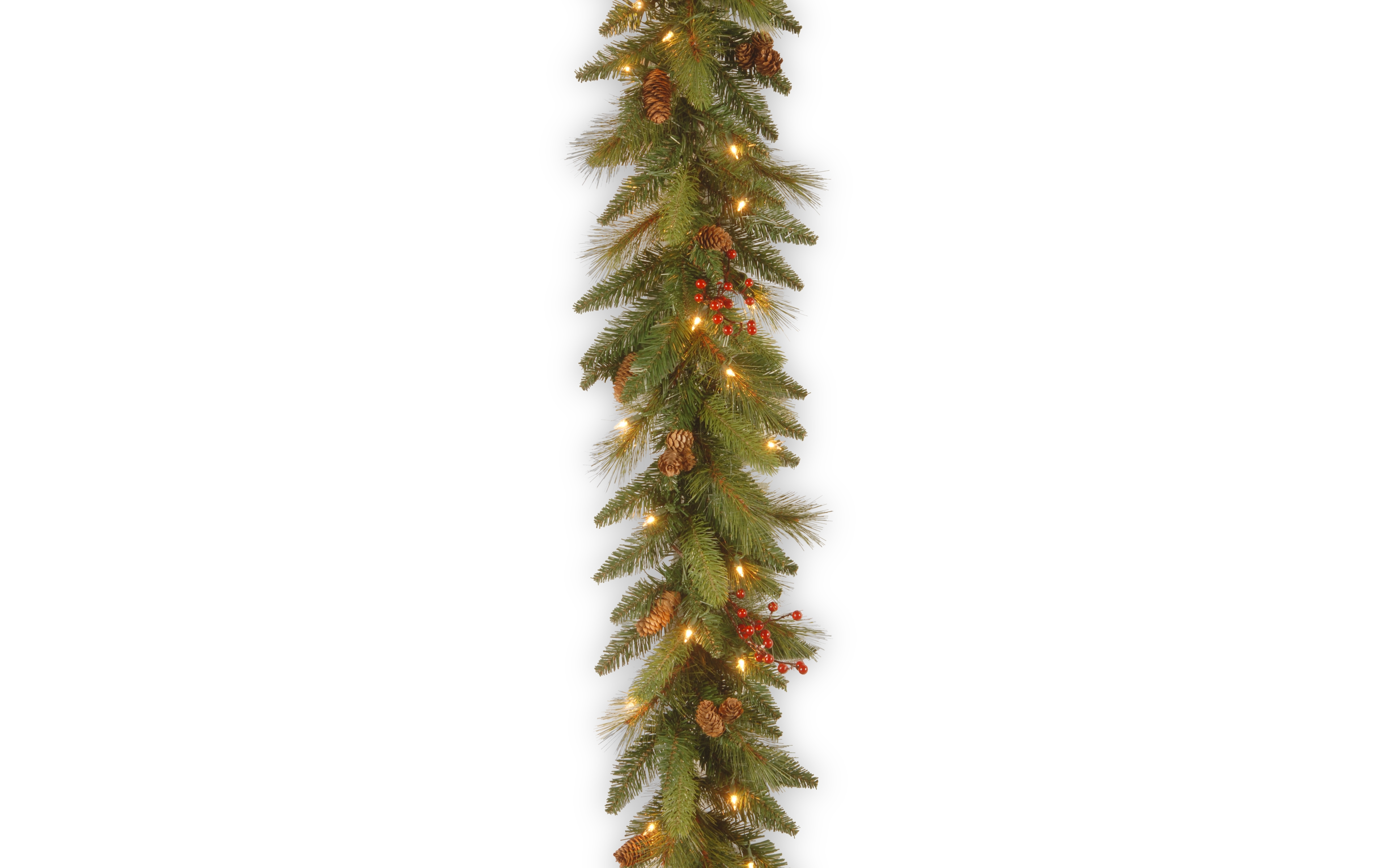 National Tree Company 6' x 12" Decorative Collection Garland with 20 Cones, 5 Red Berries and 35 Clear Lights