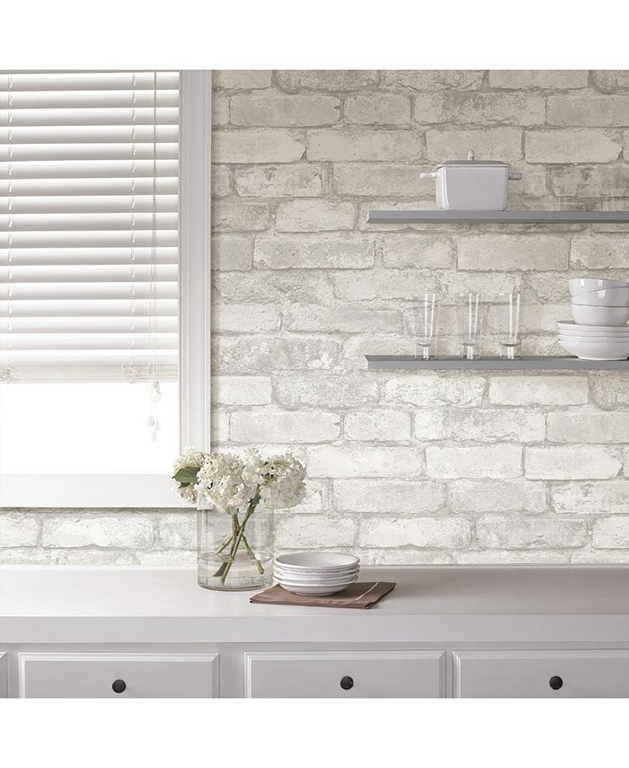 Brewster Home Fashions Grey and White Brick Peel and Stick Wallpaper
