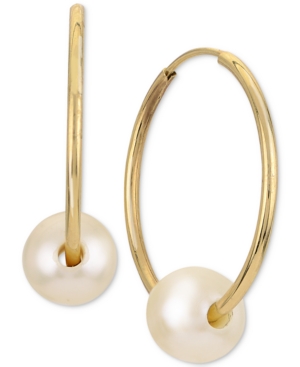 image of Cultured Freshwater Pearl (6mm) Endless Hoop Earrings in 14k Gold