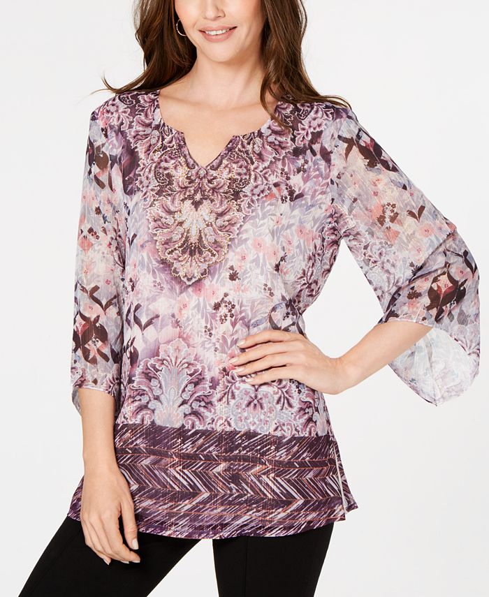 JM Collection Embellished Angel-Sleeve Top, Created for Macy's