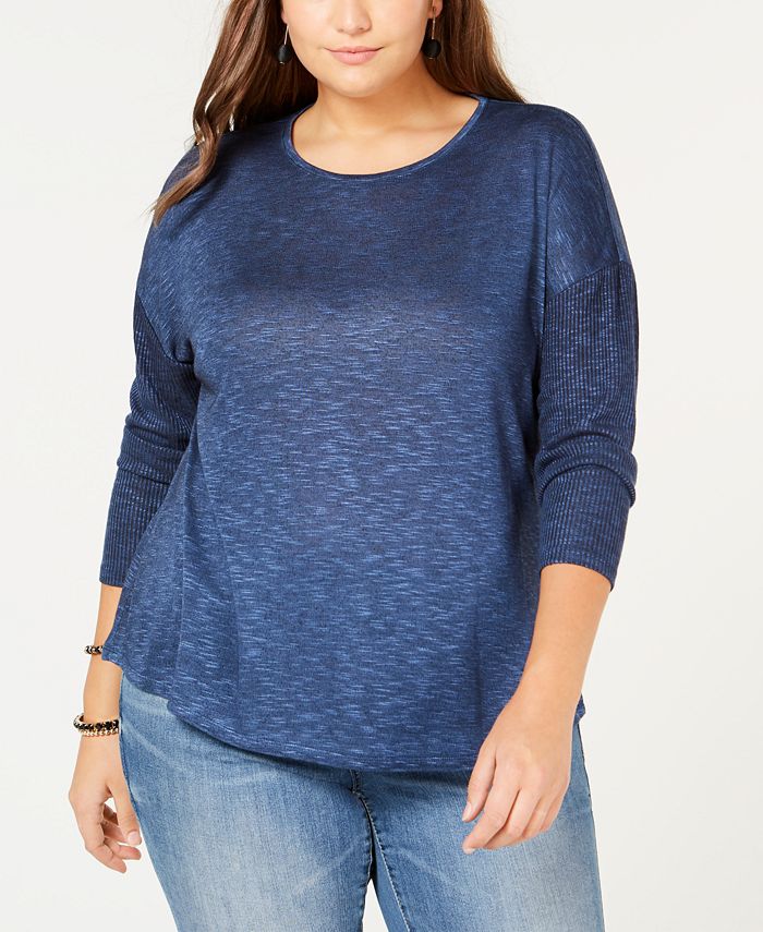 INC International Concepts I.N.C. Plus Size Mixed-Media Top, Created ...