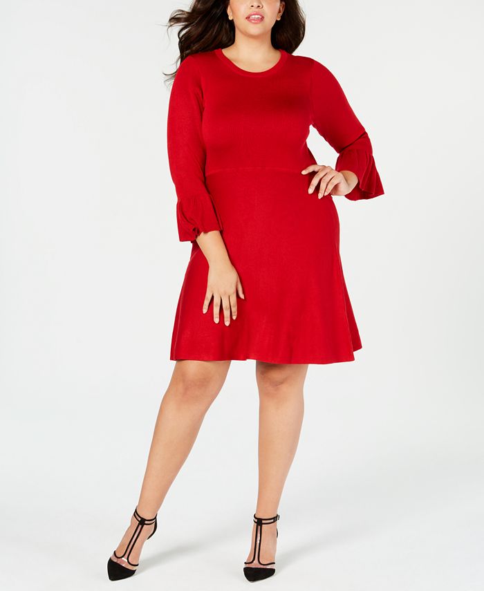 Jessica Howard Plus Size Bell-Sleeve Fit & Flare Dress - Macy's