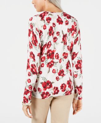 Karen Scott Floral-Print Cardigan Sweater, Created For Macy's - Macy's