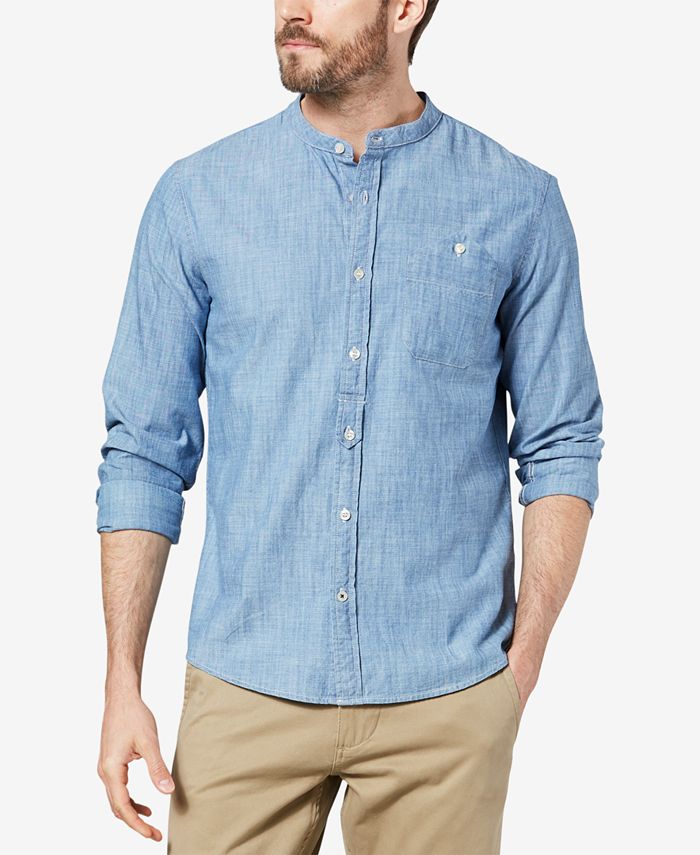 Dockers Men's Slim-Fit Band-Collar Chambray Shirt - Macy's