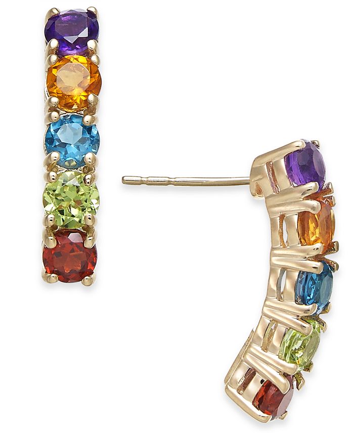 Macy's Multi-Gemstone Curve Drop Earrings (2-3/8 ct. t.w.) in 14k Gold ...