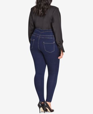 City Chic Plus Size Harley Corset Skinny Jeans - Dark Denim For Curvy Women