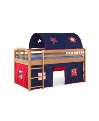 Alaterre Furniture - Addison Cinnamon Finish Junior Loft Bed, Blue Tent and Playhouse with Red Trim