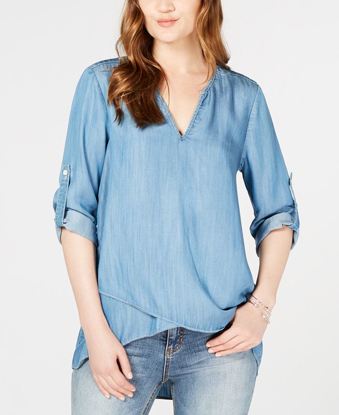 Karen Kane RollTab Sleeve Chambray Top Macy's