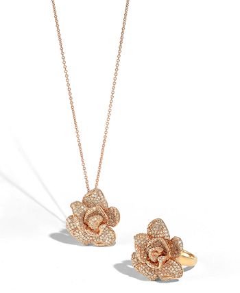 Trail necklace with 3 Specials flowers pendant cast in 18K rose gold, -  Olivacom