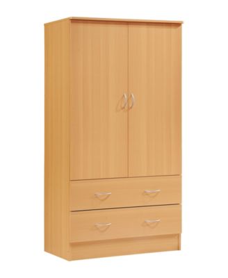 Hodedah - 2-Door Armoire with 2-Drawers and Clothing Rod in Beech