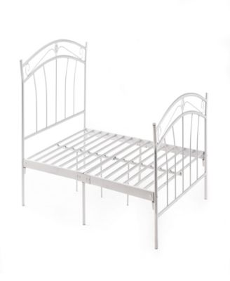 Hodedah - Complete Metal Twin-Size Bed with Headboard, Footboard, Slats and Rails in White