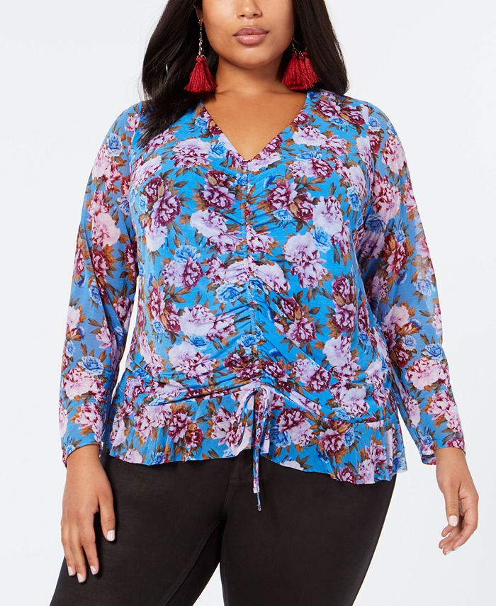 INC International Concepts I.N.C. Plus Size Floral-Print Ruched Top ...