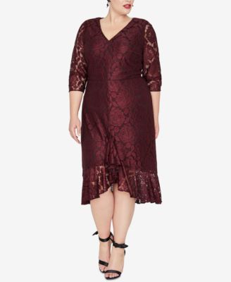 RACHEL Rachel Roy - Plus Size Ruffle-Hem Lace Dress