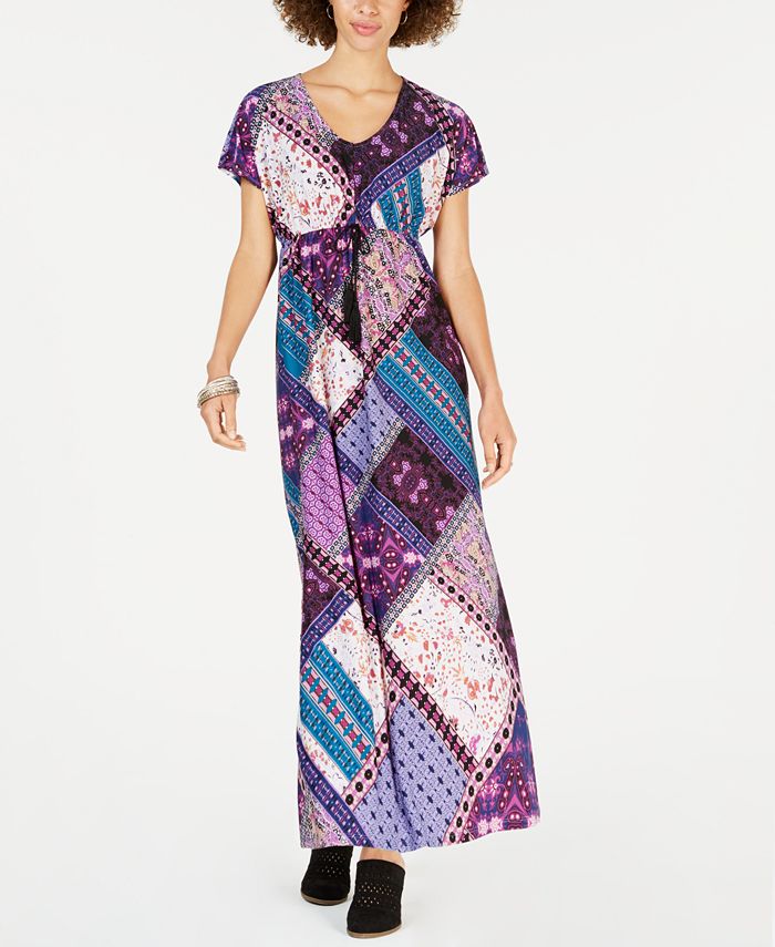Style & Co Printed Tie-Waist Maxi Dress, Created for Macy's - Macy's