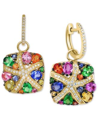 EFFY&reg; Multicolor Sapphire (3-1/3 ct. t.w.) and Diamond (1/4 ct. t.w.) Starfish Earrings in 14k Gold, Created for Macy's