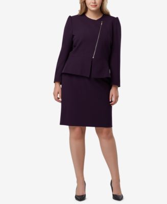 Tahari ASL Plus Size Asymmetrical Zip-Front Peplum Skirt Suit - Macy's