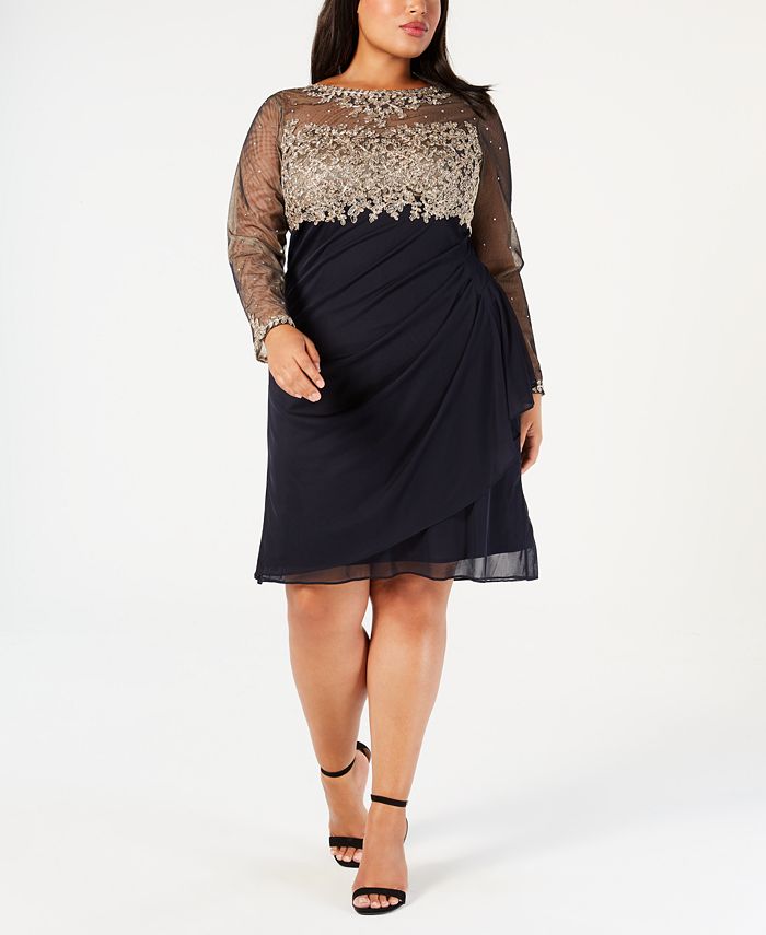 Xscape Plus Size Embroidered Ruched Illusion Dress Macys 2346