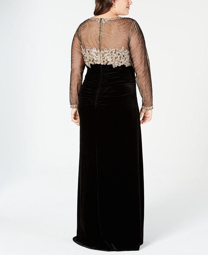 XSCAPE Plus Size Embroidered Velvet Illusion Gown & Reviews - Dresses - Women - Macy's