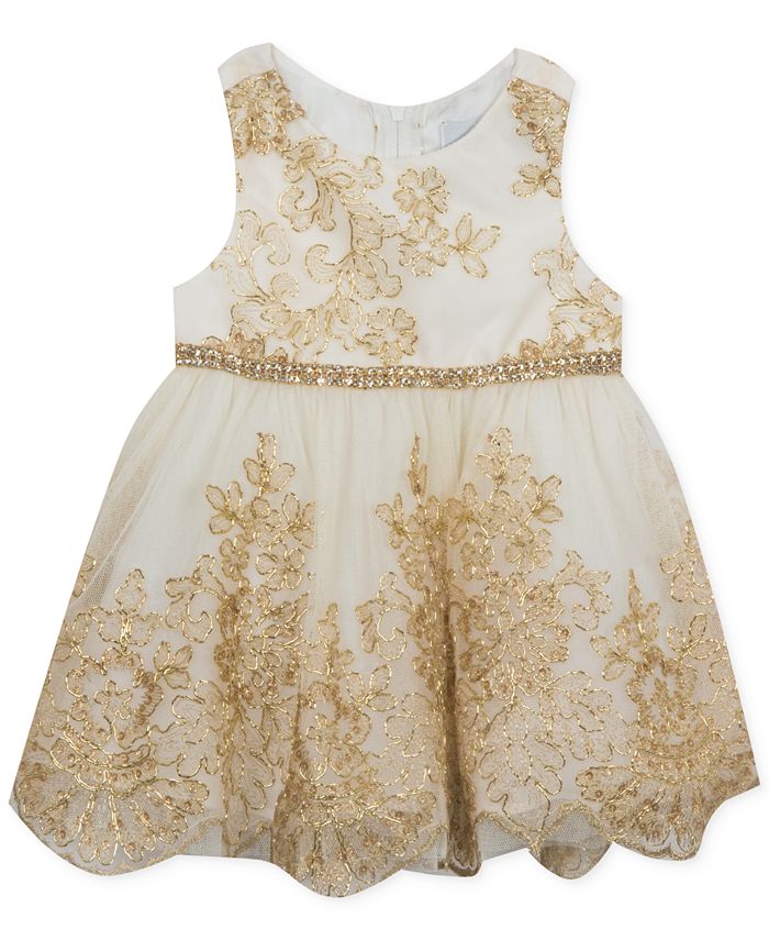Rare Editions Baby Girls Gold Embroidered Dress Macy's