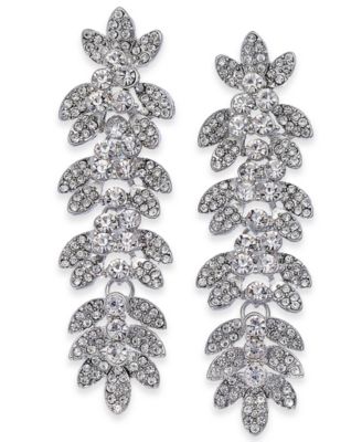 I.N.C. International Concepts - Silver-Tone Crystal Leaf Linear Drop Earrings