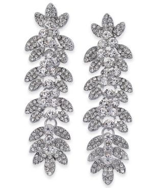 image of Thalia Sodi Silver-Tone Crystal Pave Leaf Drop Earrings, Created for Macy-s