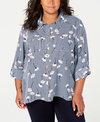 Tommy Hilfiger Plus Size Poppy-Stripe Blouse, Created for Macy's - Macy's
