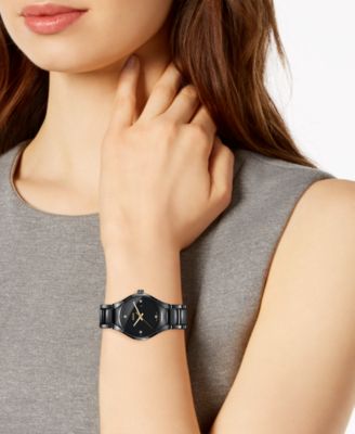 Women's Swiss True Diamond Accent Black High-Tech Ceramic Bracelet Watch 30mm R27059712