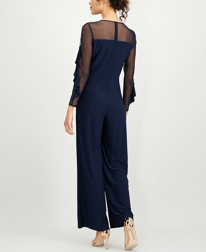 R & M Richards Petite Illusion Ruffle Jumpsuit & Reviews - Dresses - Petites - Macy's