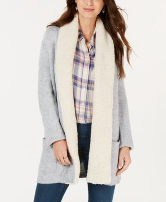Style & Co - Petite Fleece-Contrast Shawl Cardigan