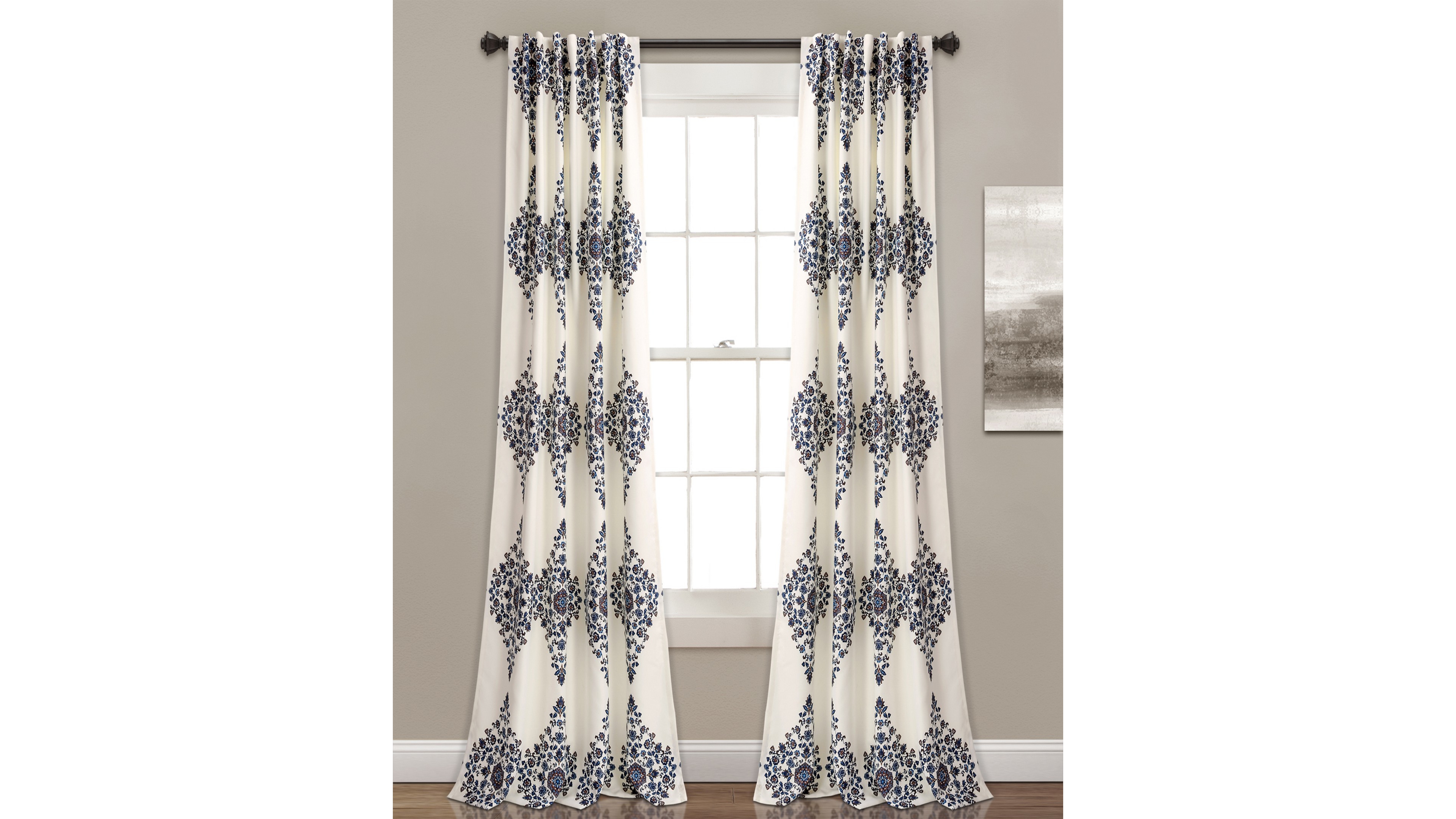 Lush Decor Keya Medallion Light Filtering Window Curtain Panels Pair 52"W x 84"L Cream - Floral Curtains for Bedroom