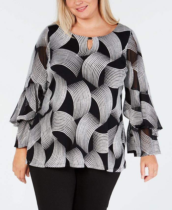 Alfani Keyhole Ruffle Sleeve Sweater Black Size 10