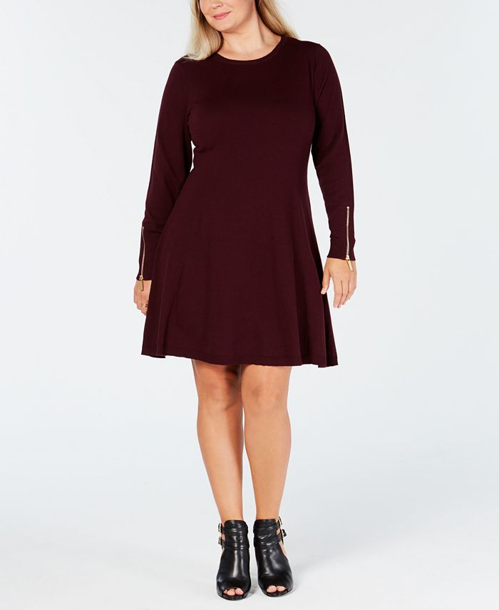 Michael Kors Plus Size A-Line Zipper-Sleeve Dress - Macy's