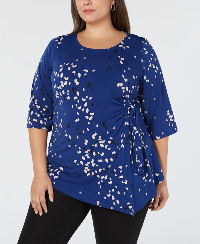 Alfani Plus Size Printed Side-Tie Top, Created for Macy's - Macy's