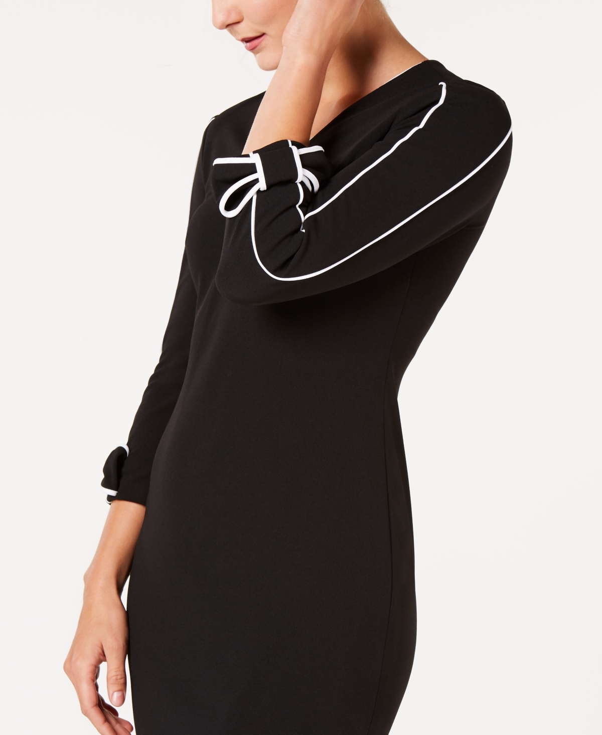 Calvin Klein Piped Bow-Sleeve Sheath Dress -White