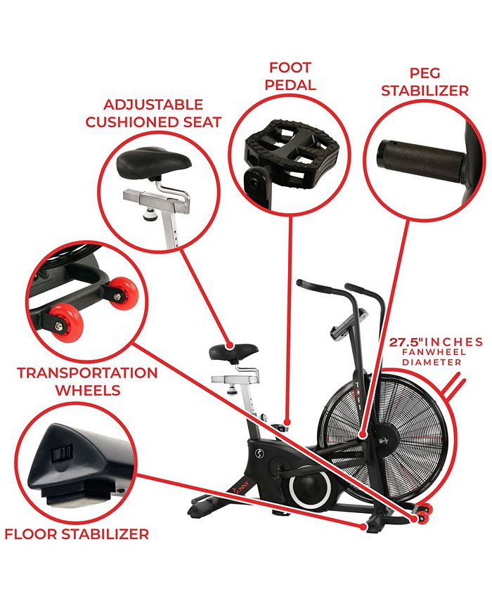 Sunny Health Fitness Exercise Fan Bike with Bluetooth and Heart