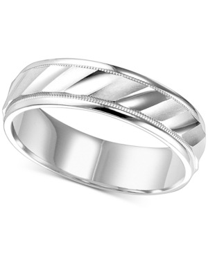 image of Satin & Polished Milgrain Wedding Band in 14k White Gold