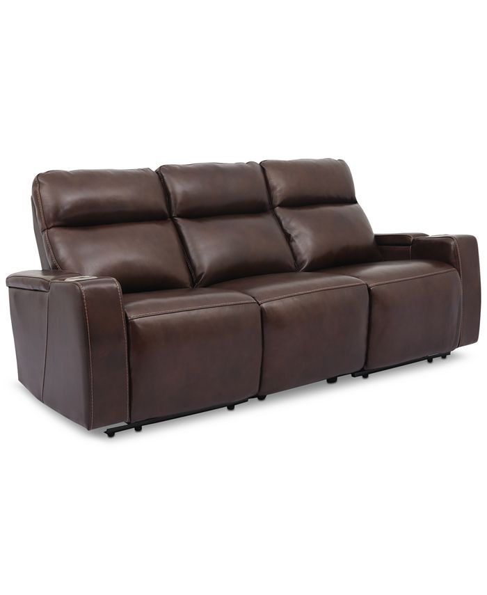 Furniture Oaklyn 84" Leather Sofa With Power Recliners, Power Headrests