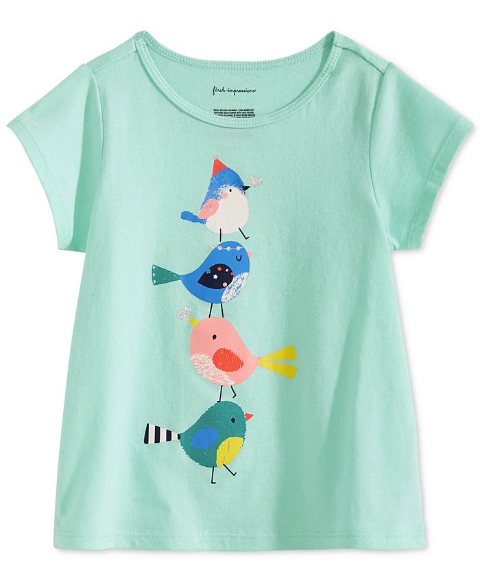 First Impressions Baby Girls Birds-Print Cotton T-Shirt, Created for ...