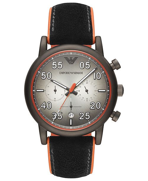 Emporio Armani Men S Chronograph Black Leather Orange Rubber Strap Watch 43mm Reviews All Fine Jewelry Jewelry Watches Macy S
