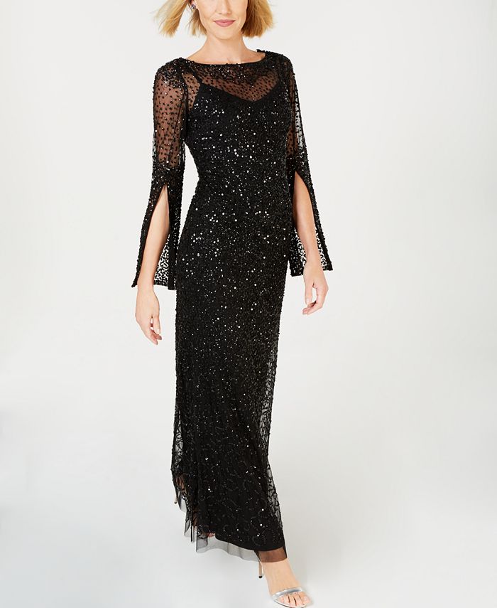 Adrianna Papell Sequined Split-Sleeve Gown - Macy's