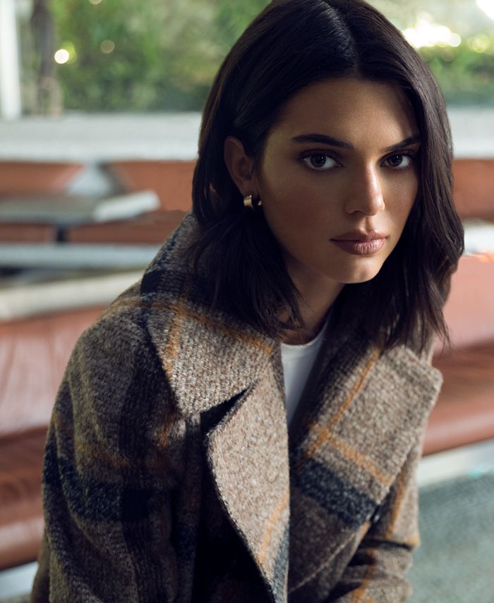 Kendall + Kylie Double-Breasted Plaid Walker Coat - Macy's
