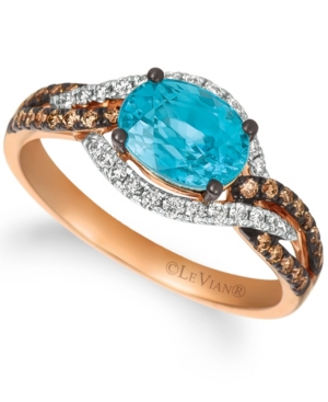 image of Le Vian Blue Zircon (2 ct.t.w.), Nude Diamonds (1/3 ct.t.w.), and Chocolate Diamonds (1/4 ct.t.w.) Ring set in 14k rose gold