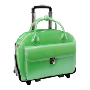 McKlein Glen Ellyn, Patented Detachable -Wheeled Ladies' Laptop Briefcase, Genuine Cowhide Leather, Green