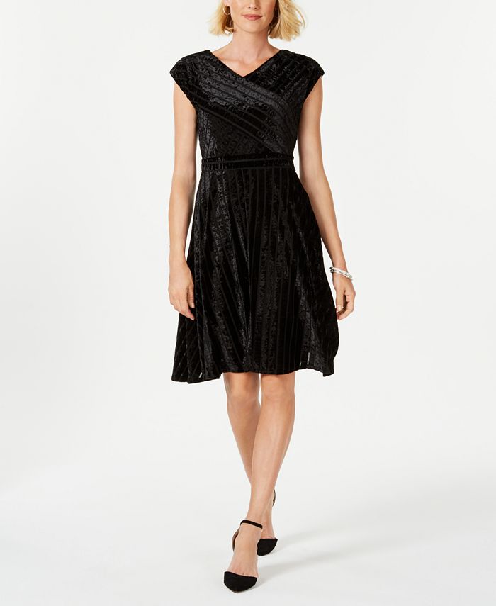 NY Collection Petite Velvet A-Line Dress - Macy's