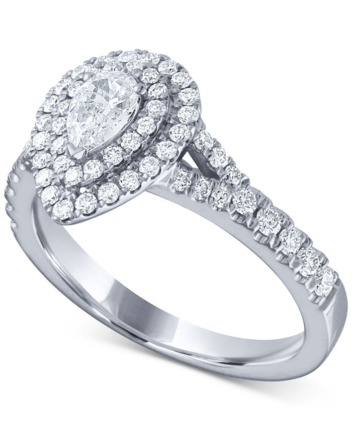 Macy's Diamond Pear Double Halo Engagement Ring (1 ct. t.w.) in 14k ...