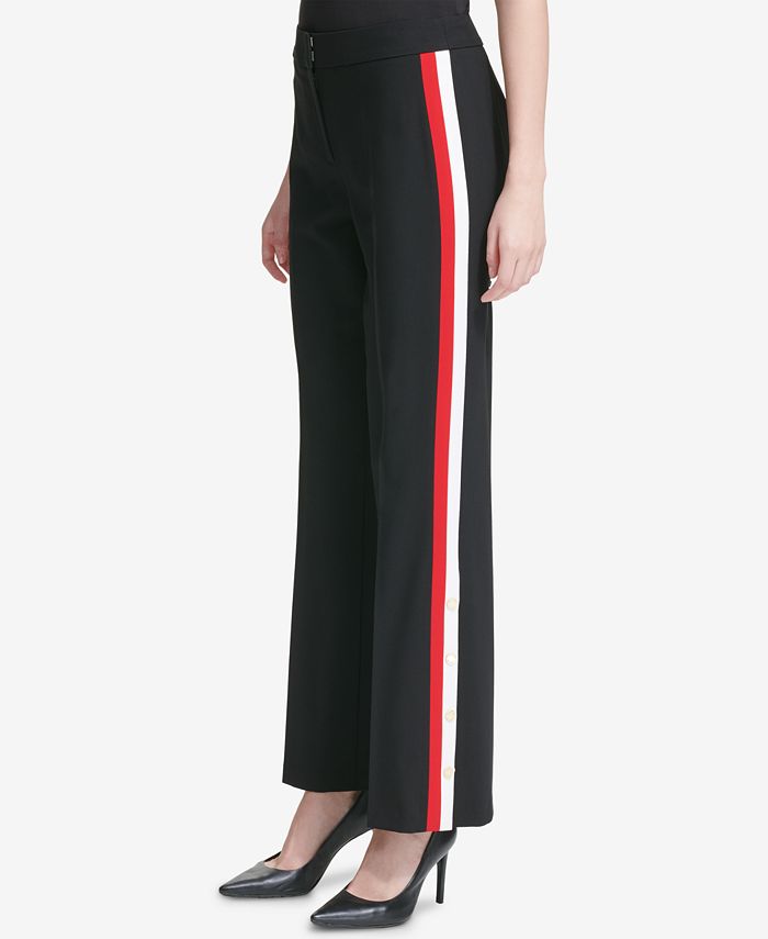 Calvin Klein Side-Stripe Wide Leg Pants - Macy's