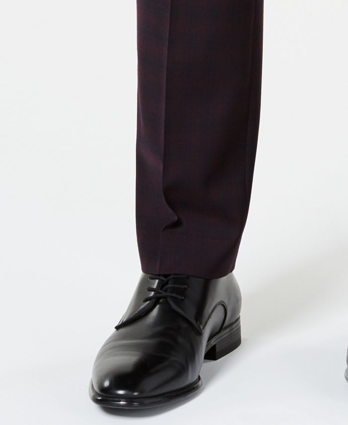 Original Penguin Men's Slim-Fit Stretch Maroon/Navy Plaid Suit - Macy's
