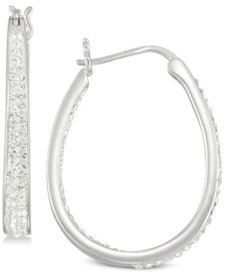 Crystal Oval Hoop Earrings in 18K Yellow Gold Over Silver or Sterling Silver